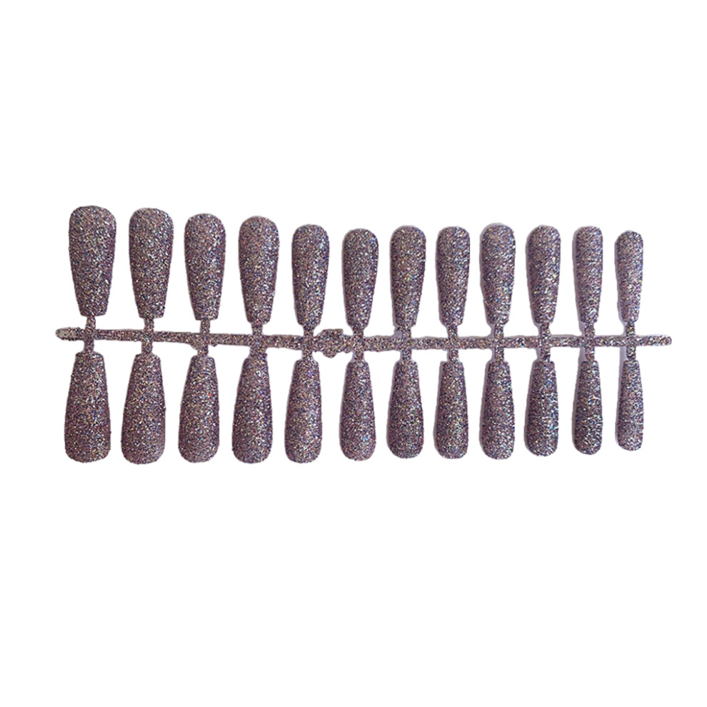 White (White) 24 Pcs Fake Nails Shimmering Powder Artificial Nail Tips Ple Operation
