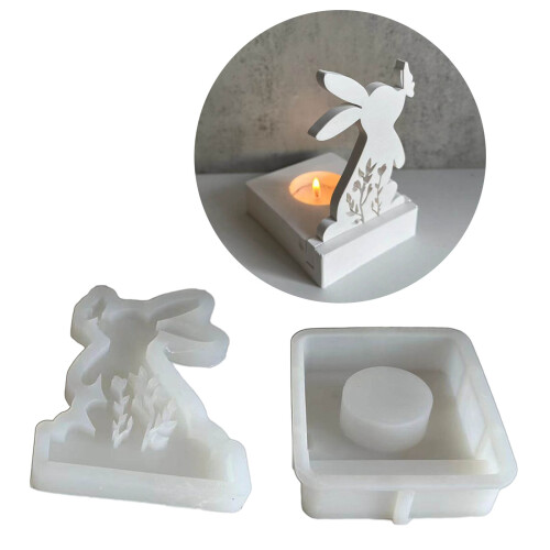 3D Rabbit Candle Holder Epoxy Resin Mould Handmade Easter Rabbit 1