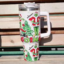 Isolierter Edelstahl-Kaffeebecher mit Henkel, Weihnachtsbecher mit auslaufsicherem Deckel und Strohhalm, hält Getränke lange heiß und kalt.