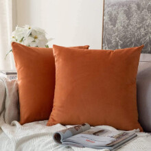 Decorative Couch Pillows, Orange Velvet Covers Bring Elegance to Your Living Room (2 Pack)