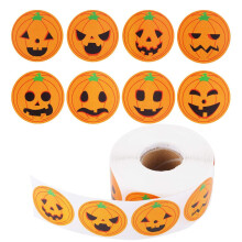 Rolo compacto de adesivos de abóbora para o Halloween, material impermeável de alta qualidade que garante durabilidade, design fofo com vários