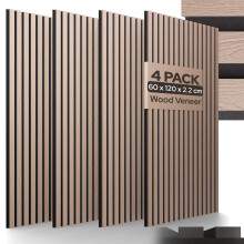 AREBOS acoustic Slat Wall Panels 120x60 cm | Walnut | Wood-effect | for walls and ceilings | Easy to install and can be cut to size | Set of 4