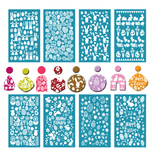 Clay Stencils Easter Rabbit Non-Adhesive Silk-Lots of eggs 2