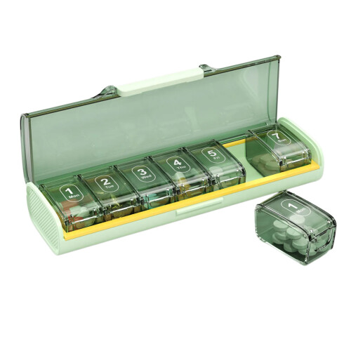 Kompakte Reise-Medizinbox, Pillenspender, ideal für-Grün