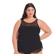 Damesbadjurk met illusie-details, racerback-design, volledige dekking en corrigerend effect voor de buik, mouwloos, sneldrogend badpak met