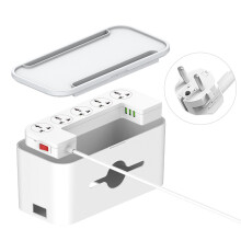 Kabelversteck mit 8-in-1-Steckdosenleiste, Kabelmanagementbox mit 5 AC-Steckdosen, 3 USB-A-Anschlüssen und 2 Meter Verlängerungskabel,
