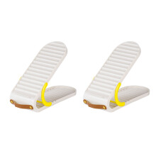 2 Pieces Shoe Organizers Set with Adjustable-Warm Gray White
