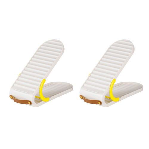 2 Pieces Shoe Organizers Set with Adjustable-Warm Gray White