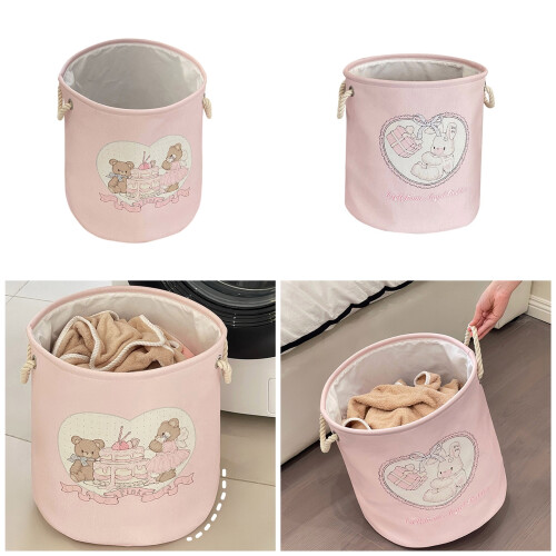 Laundry Hamper for Home Use Foldable Cotton Linen-cake bear 2