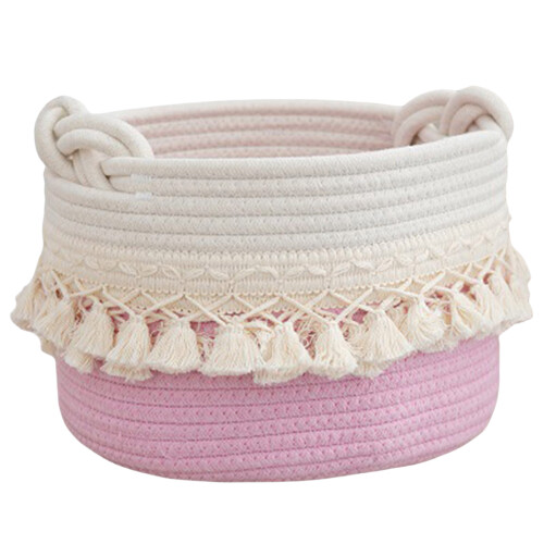 Panier de rangement en corde de coton à glands élégants,-3