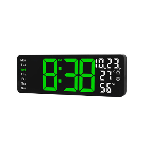 Grande horloge murale LED avec affichage de la température-Vert