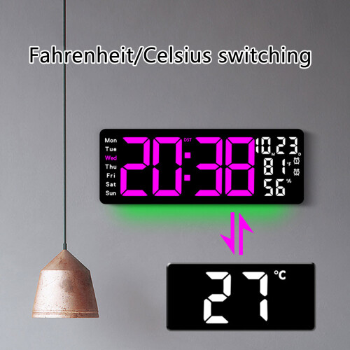 Grande horloge murale LED avec affichage de la température-Vert 2
