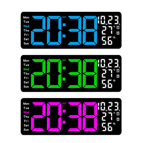 Grande horloge murale LED avec affichage de la température-Vert 1