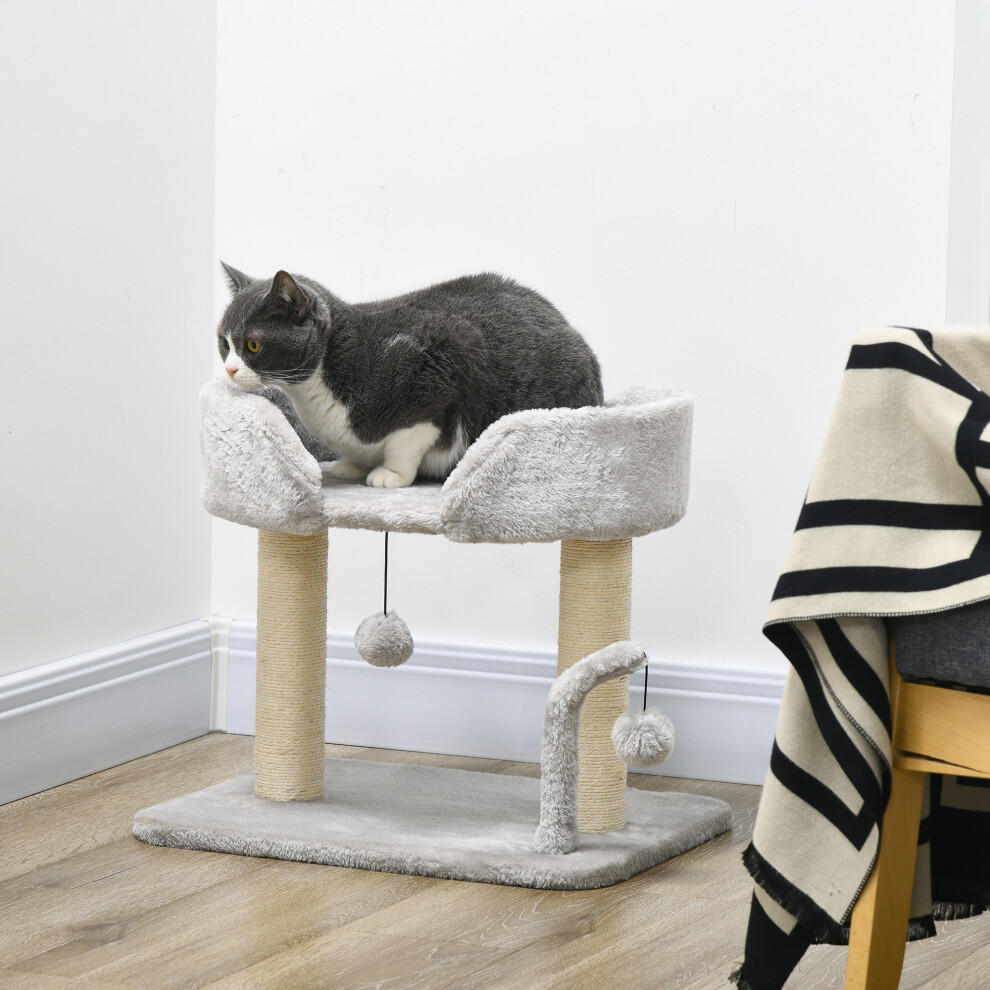 Pawhut Cat Tree Tower Scratcher With Bed For Indoor Cats, Light Grey