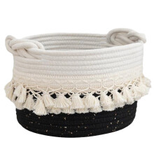Panier de rangement décoratif en corde de coton avec glands à-6