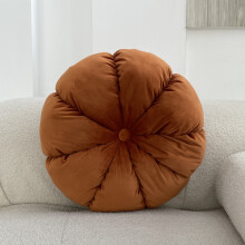 Round Velvet Cushion Pleated Throw Pillow Home Decorative Pillow Non Slip Button Design Polyester Filling For Couch Chair Bedroom Living Room (Brown W