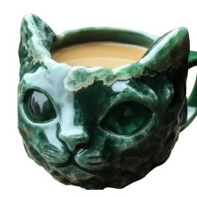 Artistic Crystal Cats Face Mugs Handcrafted Resin Geode-Green