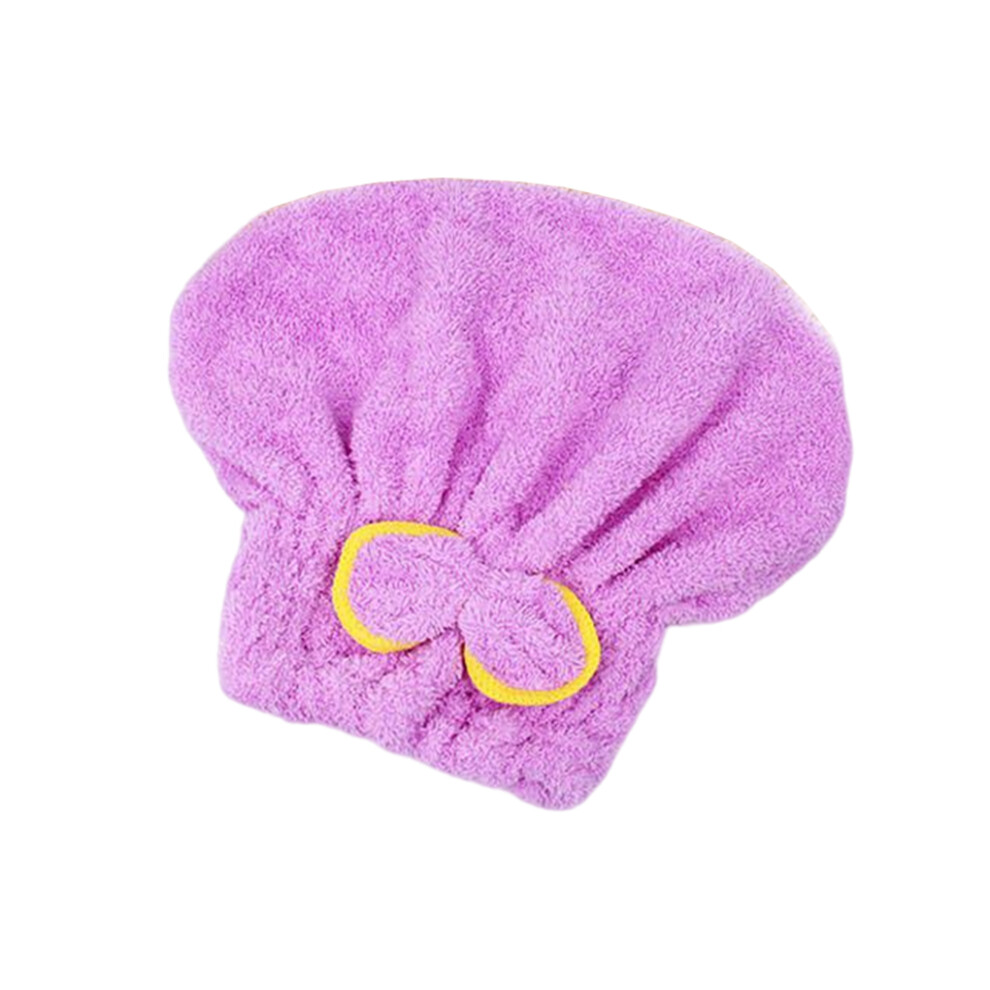 (Purple) Showering Cap Water Absorbent Microfiber Hair Bathing Hat Wraps Towel