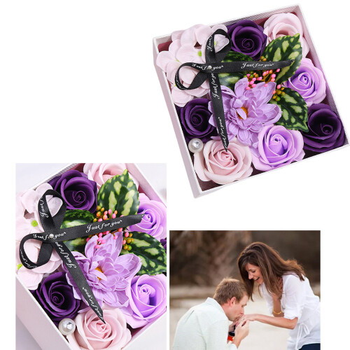 Artificial Rose Flower Box Storage Case Jewelry Box-Blue 2