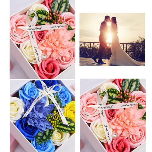 Artificial Rose Flower Box Storage Case Jewelry Box-Blue 1