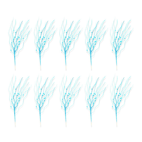 10pcs Textured Plastic Stems Glittering Christmas-Lake blue