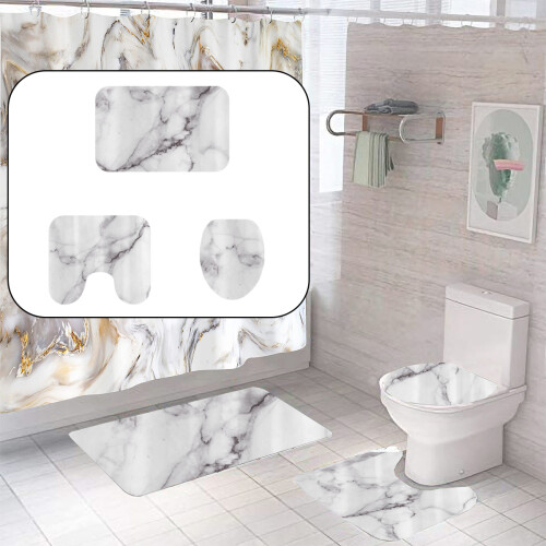Modern Marble Print Bathroom Mat, Exquisite Design Creative Pattern Floor Mat, Machine-Washable Waterproof Polyester Fabric With Fast-Drying Water Abs 1