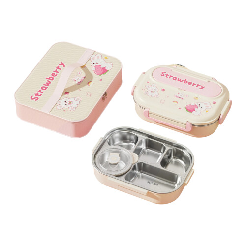 Verdeelde lunchcontainer Cartoon-roze knotje 5 vierkantjes