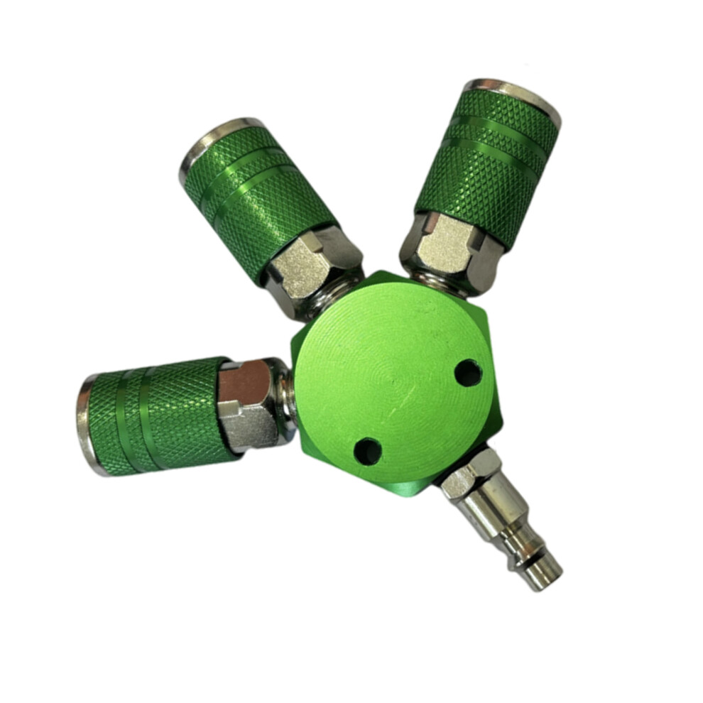 3 Way Air Manifold With Coupler And Plugs Air Splitters-Green 7754000758845