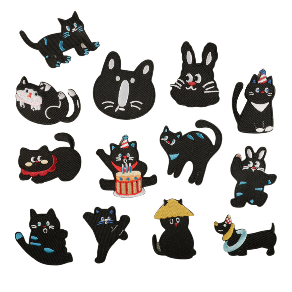 13 Pcs Applique Patches Embroidery Patches Cats Iron On-Black 7754000760503