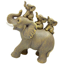 Sculpture de famille d'éléphant en résine-Jaune grisâtre