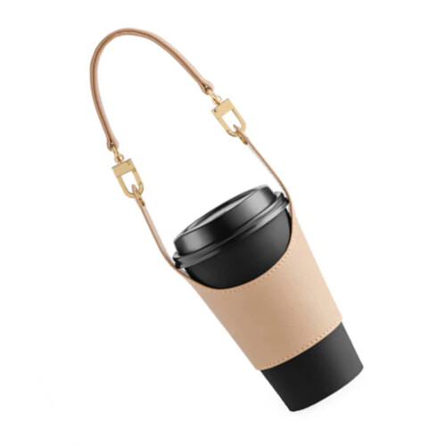 Porte-gobelet en cuir réglable pour boisson chaude,-Beige