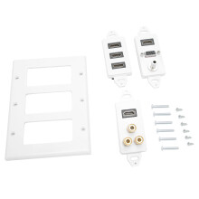 Prise audio-vidéo, connecteur HDMI 3 ports, plaque murale décorative HDMI pour installation home cinéma, fixation murale avec gestion des câbles,