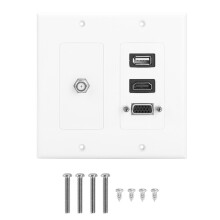 Plaque murale AV multiport HDMI, VGA, USB et prise coaxiale avec prises inviolables pour l'organisation des câbles home cinéma