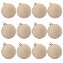 Pack of 12 6cm Flocking Christmas Tree Baubles-Pure beige