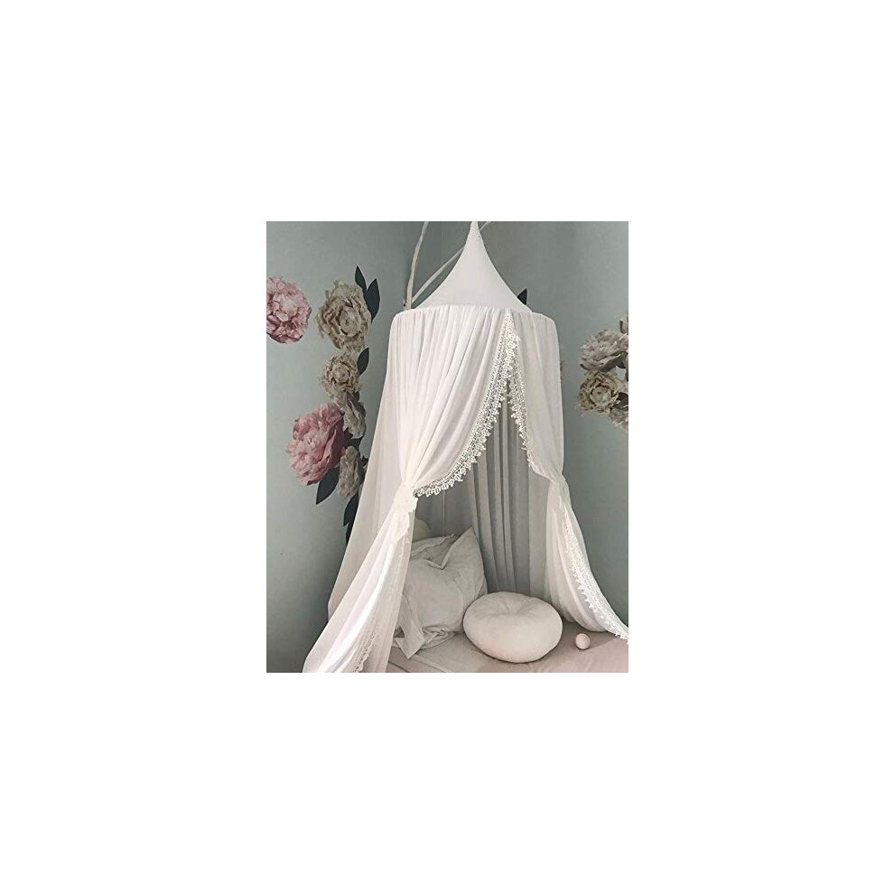 Light Chiffon Bed Canopy With Lace, Blocking Kids Canopy Tent For Crib Or Twin Bed, Elegant Draping Net For Bedroom Decor, Enhances Sleep Environment