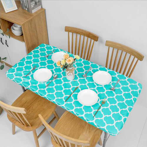 Table Protector for Dining Table, Waterproof Stain Resistant Rectangular Table Cover with Elastic Lining All Around, 100% Waterproof PVC Dust Proof We