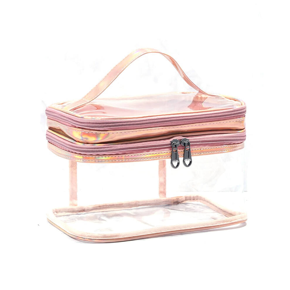 Double Layer Makeup Organizer, Transparent Pvc Cosmetic Bag For Travel And Daily Use, Waterproof Travel Toiletry Pouch, Multipurpose Portable Storage