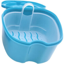 Tazza profonda per protesi dentaria con cestello di risciacquo rimovibile, custodia facile da lavare e risciacquare per apparecchi orali (azzurro