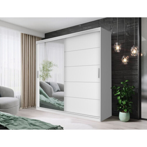 (203cm, White) FHI-IBIZA Modern Sliding Door Wardrobe