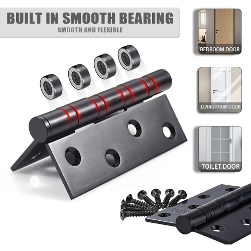 Dobradiças de porta elegantes com reforço e rolamentos de esferas para serviço pesado, 10 cm (4 polegadas), cantos quadrados, aço inoxidável 1