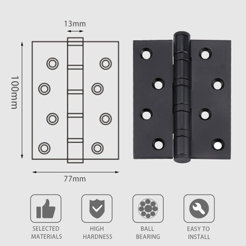 Dobradiças de porta elegantes com reforço e rolamentos de esferas para serviço pesado, 10 cm (4 polegadas), cantos quadrados, aço inoxidável 2