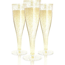 Gold-rosa Champagnerflöten aus robustem, recycelbarem Kunststoff für umweltbewusste Veranstaltungen, elegantes Design für besondere Anlässe