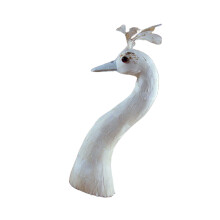 Modern Realistic Feathered Peacocks Head Statue-M White