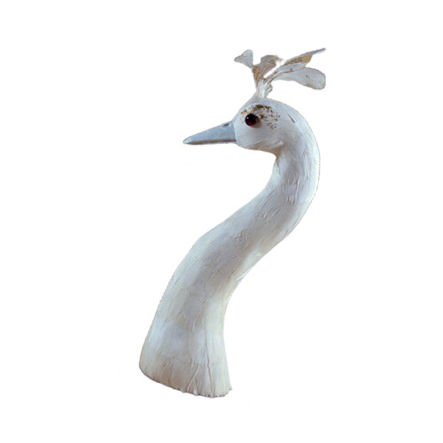 Modern Realistic Feathered Peacocks Head Statue-M White