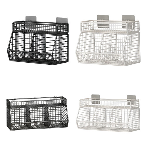 Sturdy Metal Wire Wall Mount Basket- White Three Grid 1