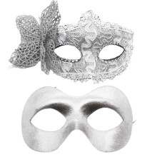 Packung mit 2 modischen schwarzen Maskeraden-Masken mit-Silber