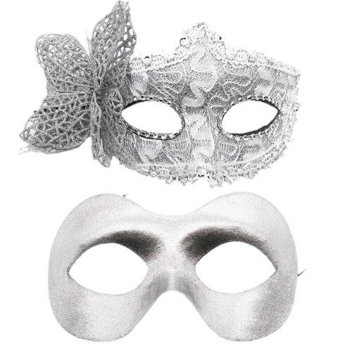 Packung mit 2 modischen schwarzen Maskeraden-Masken mit-Silber
