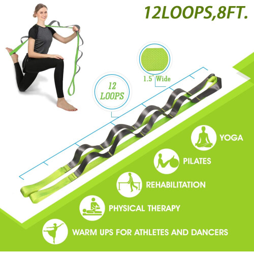 Μη ελαστικός ιμάντας τέντωσης για Pilates, φορητός ιμάντας άσκησης με 12 ανεξάρτητες