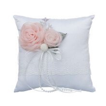 Pillow Iompróra Fáinne Bainise, Fabhar Cóisire Galánta le Rhinestone, Maisithe le Bláthanna Saorga agus Ribíní Péarlaí le haghaidh Ócáidí