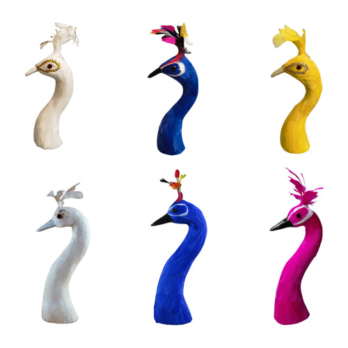 Realistic Feathered Peacocks Statue Ornament Peacocks-S Yellow 2